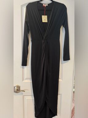 Rolla Coster Black Long-Sleeve Twist-Front Midi Dress